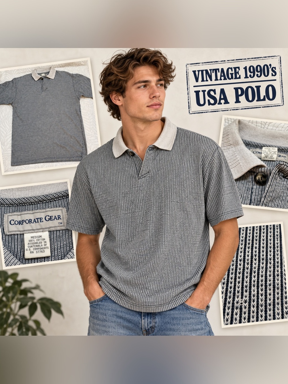 Vintage 90’s Corporate Gear Men’s M Textured Knit Polo USA Components